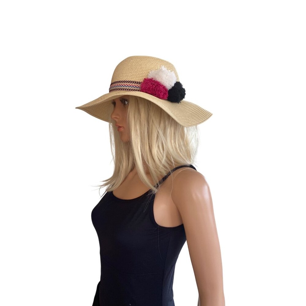 NWOT INC International Concepts Pom-Pom Floppy Hat Natural ONE SIZE - Picture 2 of 10